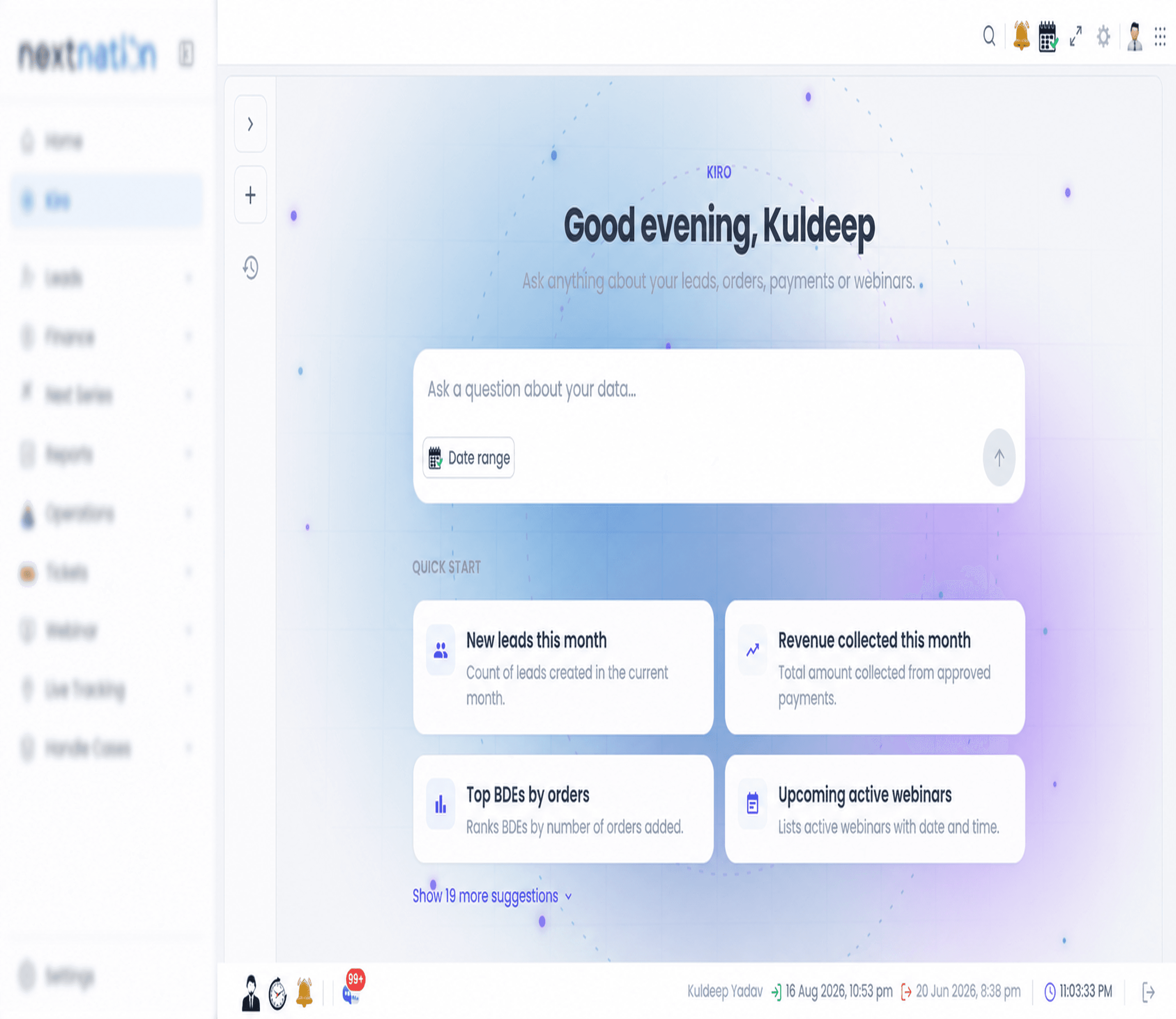 AI-Powered NextNation CRM dashboard